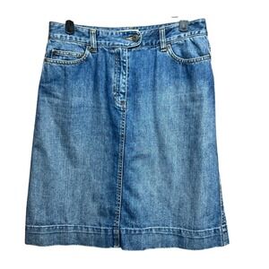 Talbots Denim Skirt Womens Size 4 Blue Wash Cotton Blend Casual Pockets Zip Up